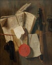 Still life, trompe-l`oeil, painting by Heyman Dullaert Royalty Free Stock Photo